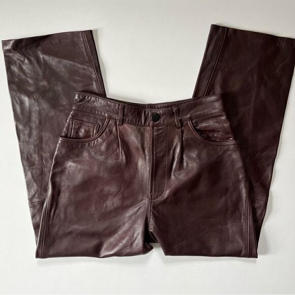 Zara Brown Genuine Leather Straight Leg Pants - Picture 9 of 11